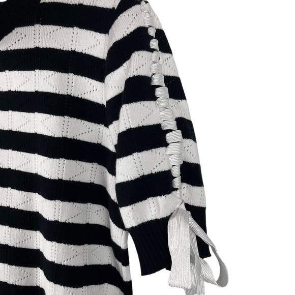 CABI 5832 RUNWAY PULLOVER STRIPED KNIT SHORT SLEEVE LACE UP BOW SWEATER - Picture 8 of 12